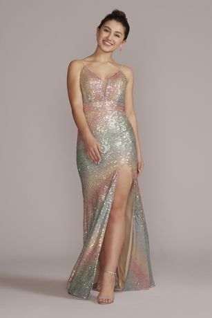 Multi-Colored Sequin Prom Dress | David ...
